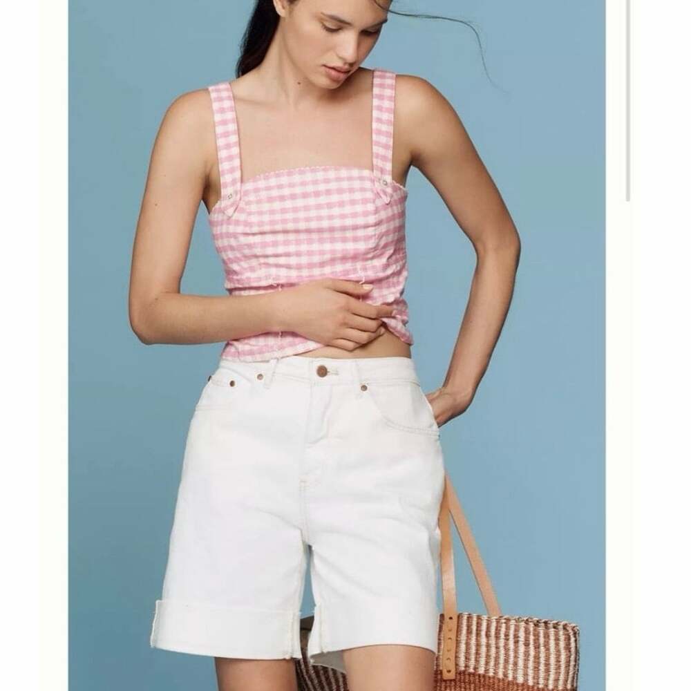Anthropologie Pilcro Austyn High Rise Cuffed Bermuda Jean Shorts White Size 25 - Picture 1 of 10